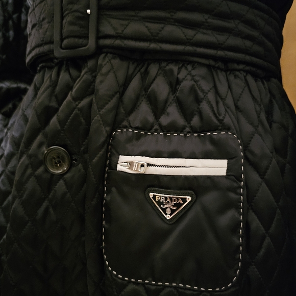 PRADA Black Diamond Quilted Trench Coat with triangle logo AUTHENTIC - Picture 11 of 17
